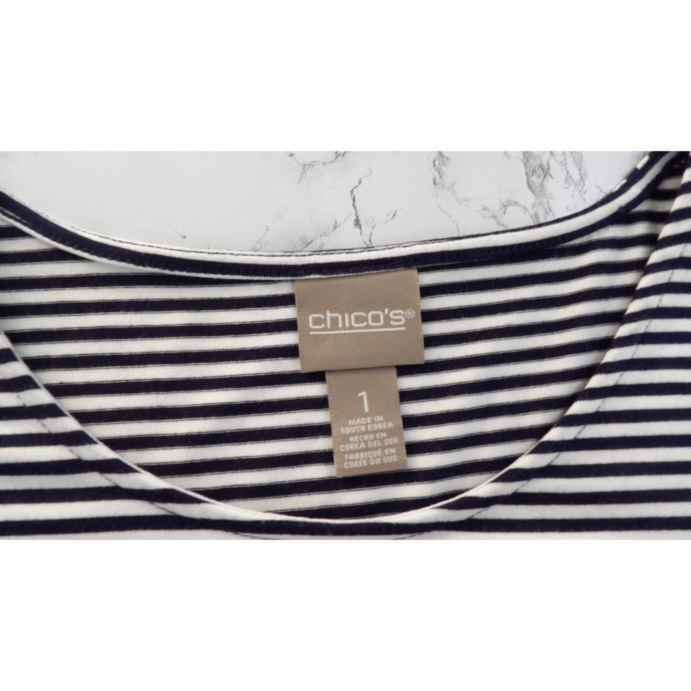 New Chico's Supremely Soft Flutter-Sleeve Mini Striped Blue‎ White Womens 1 US M - Picture 11 of 12